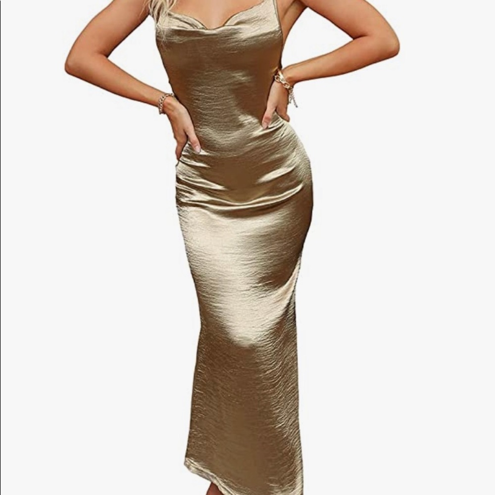 Amiliashp Gold Satin Dress